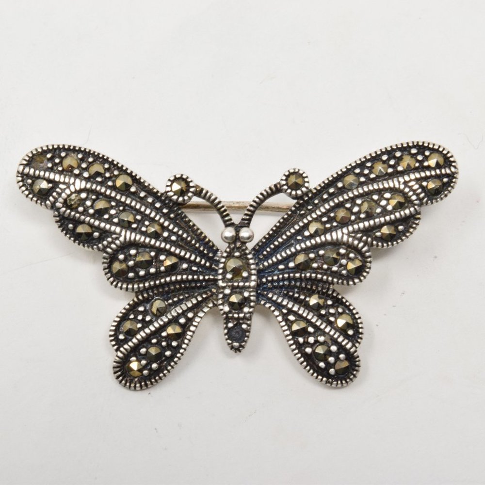Marcasite Butterfly Brooch 925 Sterling Silver Retro Fairy Classic Cottagecore